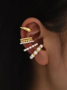 Women's Ear Clip Set, Retro & Fashionable Design, C-Shaped Semi-Circular Multi-Layer Helix, Earring Stacking Set, Perfect Gift for Parties & Special Days, Durable Alloy, Imitation Pearls