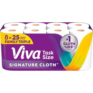Viva Signature Cloth Paper Towels, Task Size, 8 Family Triple Rolls (141 Sheets per Roll) for Kitchen Cleaning and Organizing (Packaging May Vary)