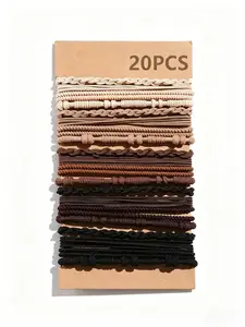 Boho Hair Ties Bracelets 20 Pack, Dual-Use Hair Elastics & Wrist Accessories, 4 Styles Braided Ponytail Holders, Stretchable Hair Bands