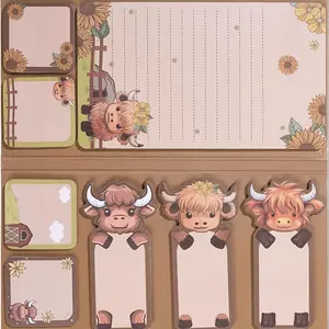 1/2Pcs Highland Cow Sticky Notes, 336/672 Sheets with 8 Designs Self-Adhesive Animal Memo Pads Multi-Function Cartoon Marker Pens Birthday Gifts School & Office Party Presents