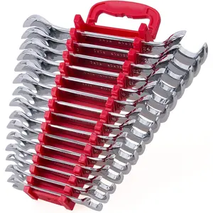 15-  Angle  Open End Wrench Set, Chrome Vanadium Steel, Mirror Chrome Finish | Include Metric Sizes 10, 11, 12, 13, 14, 15, 16, 17, 18, 19, 20, 21, 22, 23, 24mm with Storage Rack