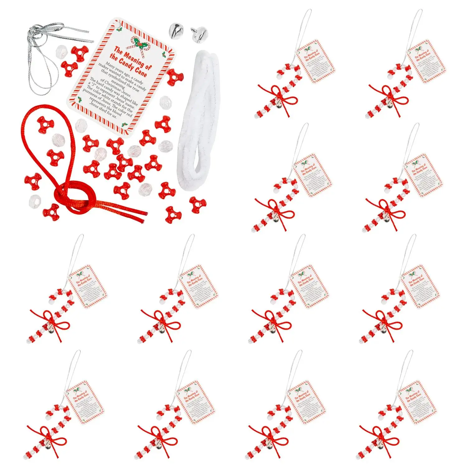 3 3/4" Beaded “The Meaning of the Candy Cane” Christmas Ornament Craft Kit - Makes 12