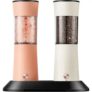 Gravity Electric Salt and Pepper  Set with USB-C  Base,Rechargeable Automatic Stainless Steel Pepper Mill  with LED Light, 2pack+Peach Orange (Peach Orange +Buttercream)