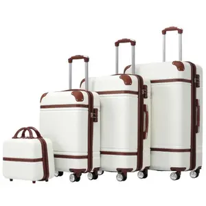 Luggage Sets, Hardshell Luggage Sets 4 Pieces 20"+24"+28" Luggages and Cosmetic Case Spinner Suitcase with TSA Lock Lightweight, White