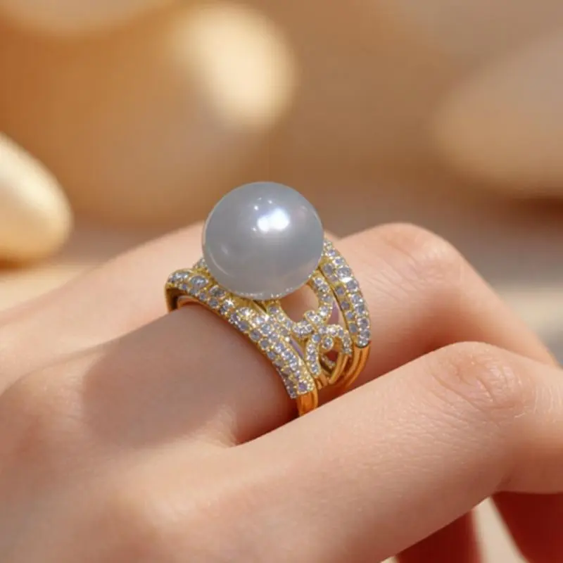 Women's Fashion Ring - 1PC Pearl Embellished Costume Jewelry with Hollow-Out Design, Sparkling Imitation Diamonds, Elegant Style for Daily Wear, Fashion Rings