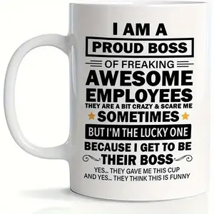 Proud Boss Ceramic Coffee Mug, Perfect Gift for Bosses, Reusable & Dishwasher Safe, Ideal for All Beverages, 11oz Tea Cup, 15oz Coffee Cup, Large Ceramic Mug, Kitchen Drinkware, Gift for Friends
