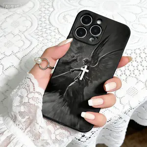 Case for iPhone 17 16 Pro Max 15 Plus 14 13 12 11  Air XS XR E Christian Aesthetics Cross Judgement Angel Cross Pattern Pocket-Friendly Shockproof Silicone Protective Cellphone Softcase Gift For Girls and Women