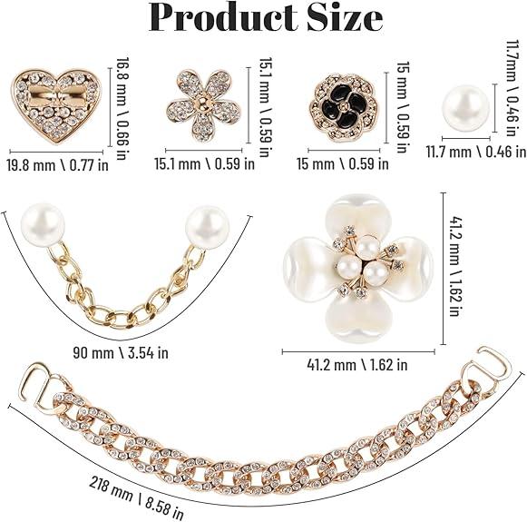 Luxury Pearl & Chain Shoe Charms Set DIY Bling Accessories for Crocs Bags Gifts for Women Girls Floral Design Versatile Stylish