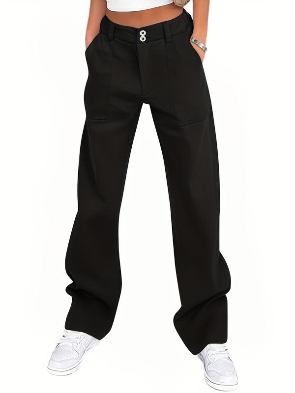 Women's Mid-Rise Straight Leg Jeans - Stretchy Soft Fabric for All-Day Comfort, Wide/Flare Leg Design with Functional Pockets asual straight leg business work pants Rise Loose Jeans Low denim