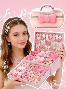 534/535pcs Little Princess Pink Collection Hair Accessories Set: includes bow hair clips, rubber bands, butterfly hairpins. Comes with storage box. For young girls, mothers, and gift-givers. Ideal for daily hairstyles, birthday gifts, and holiday surprise