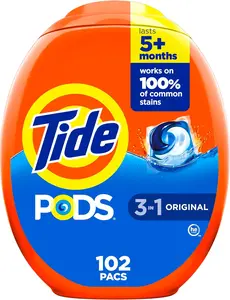Tide PODS laundry detergent pacs, 3-in-1 Stain Remover, Odor Fighter, Color Protector, 102 Count, HE compatible, Original Scent Spring Meadow