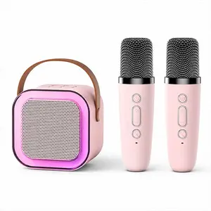 Mini karaoke machine with microphone sound system, portable karaoke speaker with 2 wireless microphones, ideal birthday gifts for girls and kids aged 4-12, perfect for family gatherings