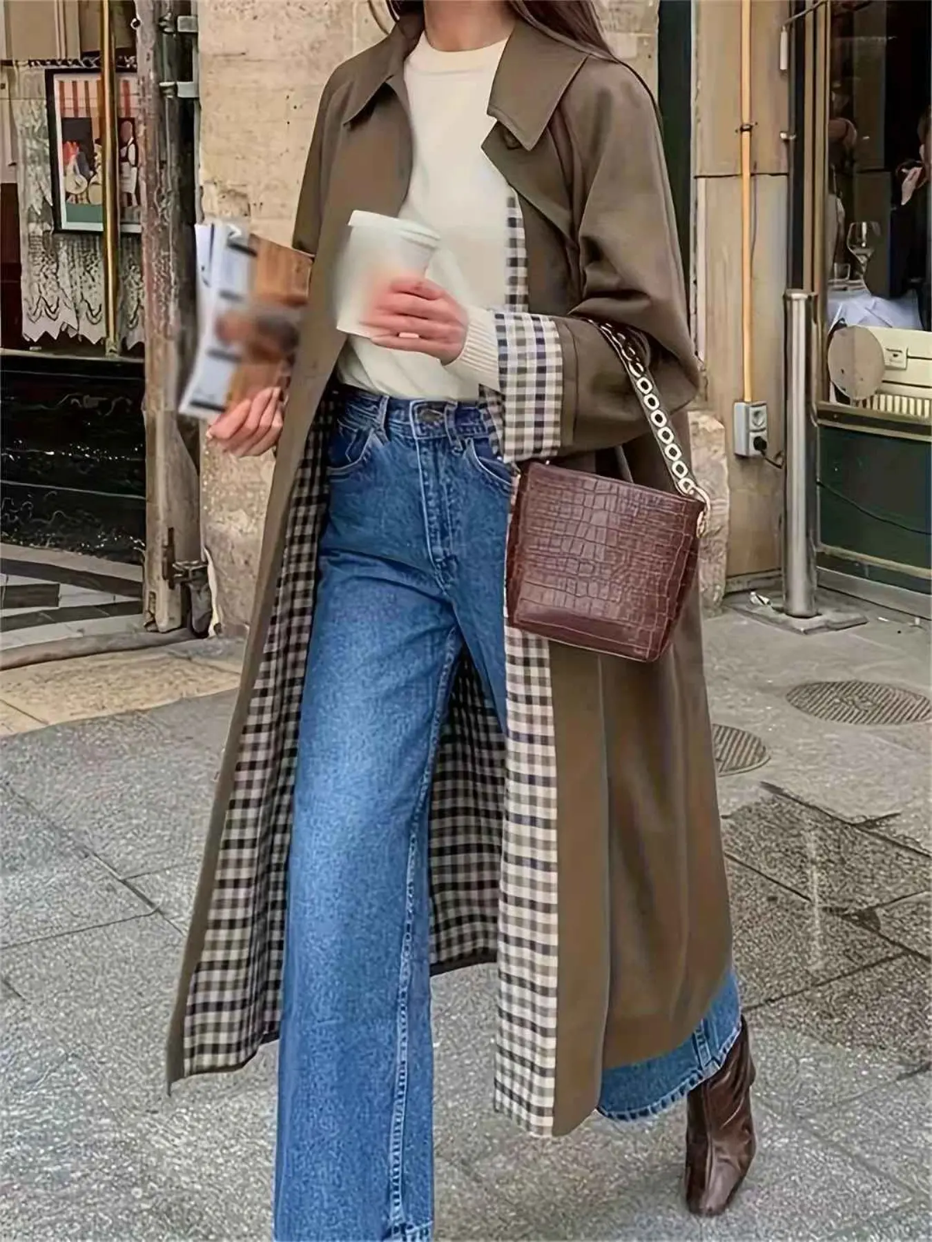 Women's Solid Color Long Coat, Long Sleeve Loose-Fitting British Style Jacket, All-Season Fashion Outerwear, Casual Wear for Daily Use, Aesthetics, Essential, Womenswear, Fashionable Outerwear