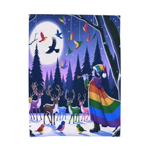 Inclusive Winter Forest Blanket - Reindeer & Elf in Pride Flag Colors" Custom pride throw|Personalized LGBTQ+ gift|Elf lesbian pride blanket