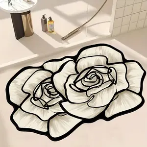 Minimalist Floral Design Soft Absorbent Non-Slip Bathroom Mat, Diatomite Material, Decorative Mat, Suitable for Kitchen, Bath, Living Room, Entryway