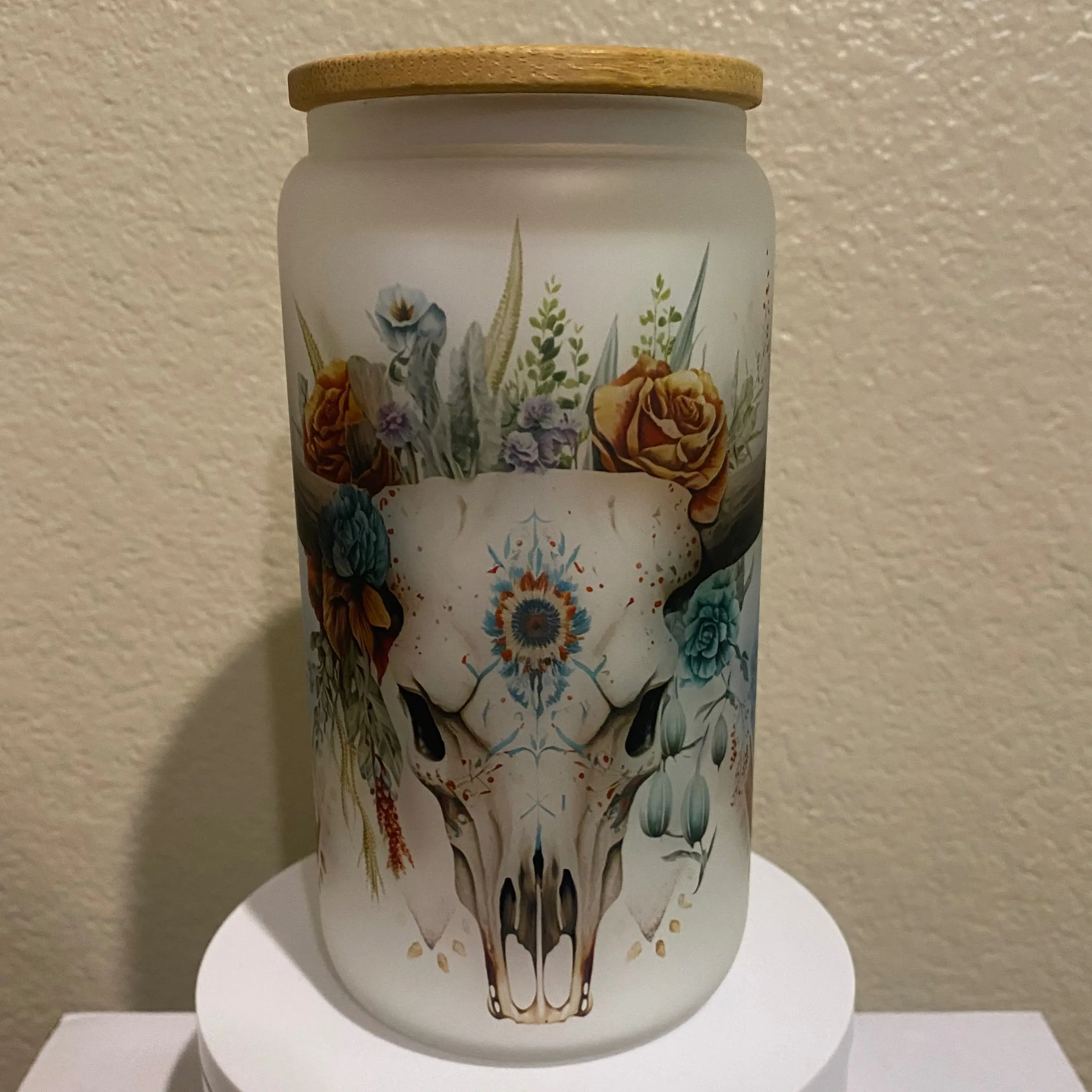 Bull Skull Frosted Glass Cup