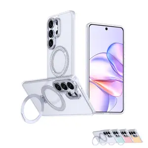 For Samsung Galaxy S26 S25 S24 Ultra Glitter Bling Case, Rotatable Kickstand, Magnetic Slim Clear Shockproof Protective Cover