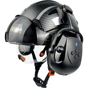 Vented Hard Cap with Visor, Bluetooth Ear Muffs 26dB, Dual Visors Mounted, Reflective Stickers, Adjustable Fit for Forestry Chainsaw Construction Work