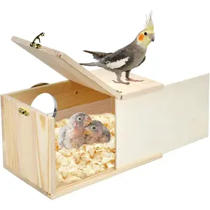 Parakeet Nesting Box Cockatiel Nesting Natural Pine Bird Nest Bird Breeding Box House Acrylic Transparent Bird Box with Detachable Wooden Board for Lovebirds Cockatiel Budgie Conure Parrot L