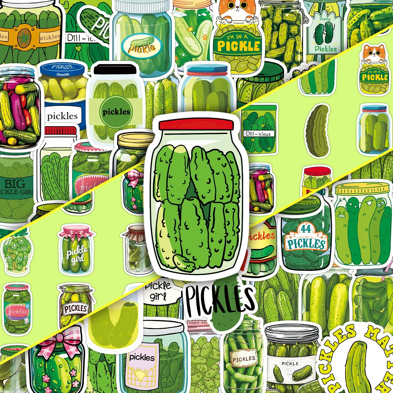Pickle Jar Pattern Sticker, Cartoon Food Pattern Decorative Sticker, Funny Stickers, DIY Decals for Scrapbooking, Journaling, Gift Wrapping