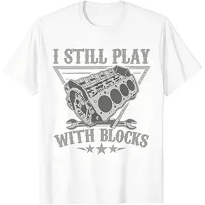🔧[Graphic Tee]I Still Play With Blocks T-Shirt – Funny Car Mechanic Motor Engine Graphic Tee for Men & Women, Grey & Green Casual Cotton Top, Auto Enthusiast Humor Shirt, Unisex Everyday Casual Wear, Perfect Gift for Car Lovers & Hobbyists