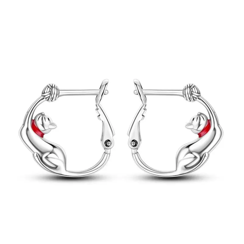 MULA Cat Stud Earrings for Cat Lovers, Cute Playful Kitten with Yarn Ball Design, Hypoallergenic Jewelry for Casual Wear, Birthday Anniversary Gift, Daily, Enamel, Female, Signature Charm, Collectors, Creative Individuals