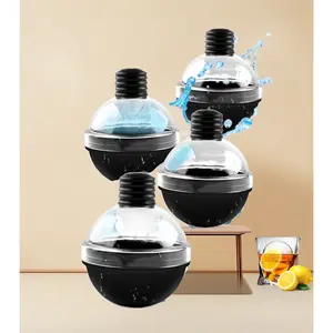Round Ice Cube Mold – Set of 4 Large Ice Ball Maker for Whiskey & Cocktails, BPA-Free Reusable Silicone Ice Molds with Lid
