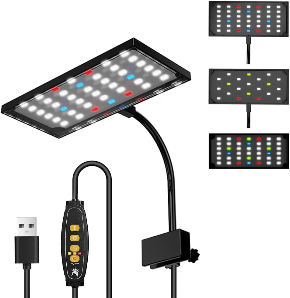 Clip-On LED Aquarium Light - Full Spectrum Fish Tank Plant Lamp with DIY Mode, Adjustable 3h/9h/12h Timer Set & Forget, Brightness Control, Memory Function, IP68 Waterproof Grow Light