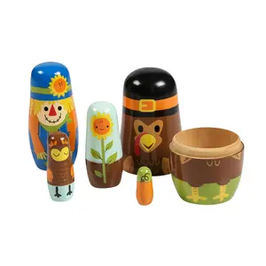 1" – 5" Fall Thanksgiving-Themed Wooden Nesting Dolls – 5 Pc.