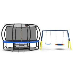 Mersco 12FT Heavy Duty Trampoline with Enclosure Net & Swing Set Outdoor Big Trampoline for Backyard, Kids Trampoline with Basketball Hoop, 1320LBS Capacity (Blue),dealsforyourdays,summerwins