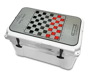 Yeti Cooler Pad Jump Shots Checkers & Chess-Top for Yeti Tundra Lid Grey/Black Mat with 3M Adhesive Easy Peel and Stick Application