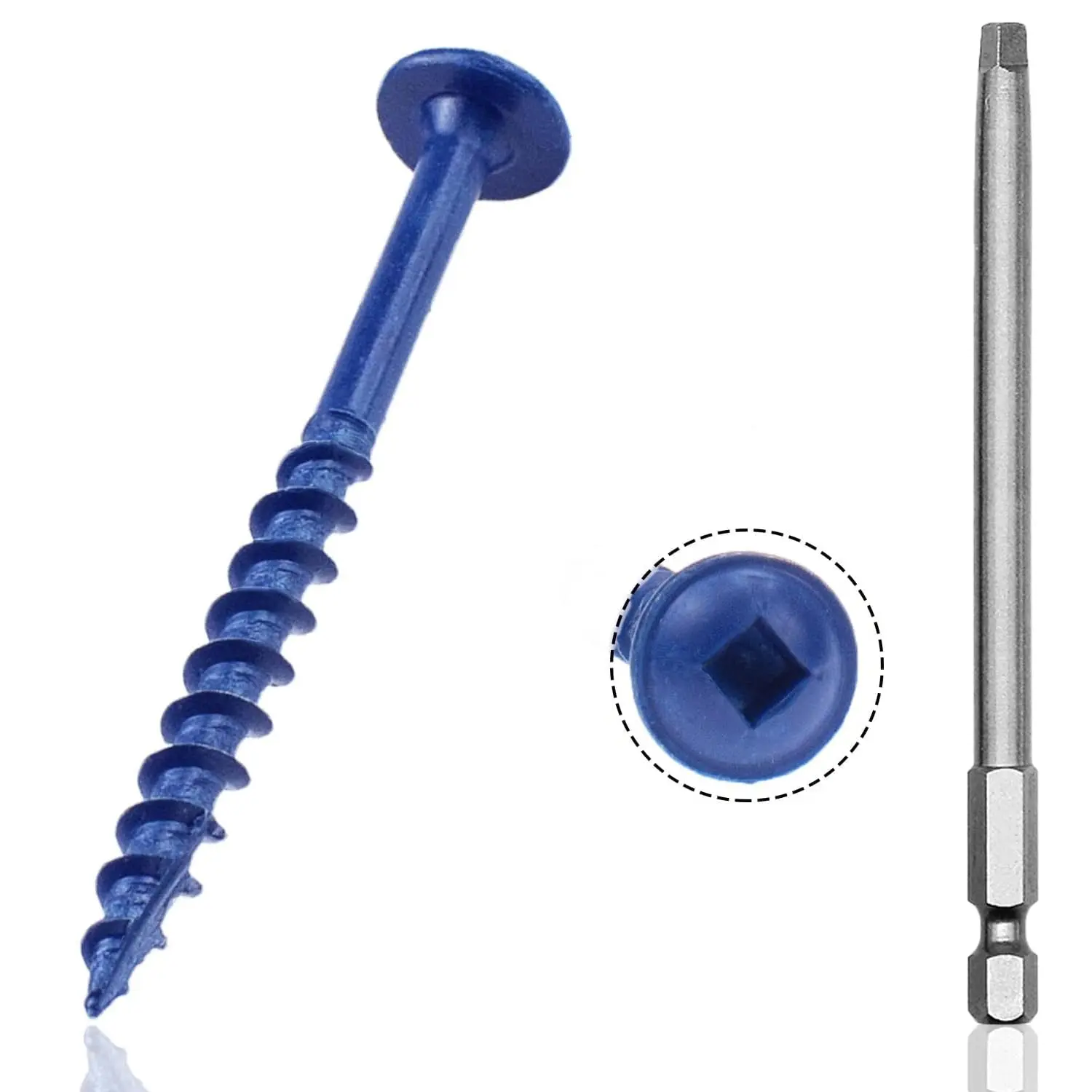 #82-1/2 in Pocket Hole Screws, 300 Pcs Hardened Steel Screws with Square Drive, Blue Coated, Corrosion Res., Self Taping Thread, Drill Friendly, Ideal for Outdoor Use
