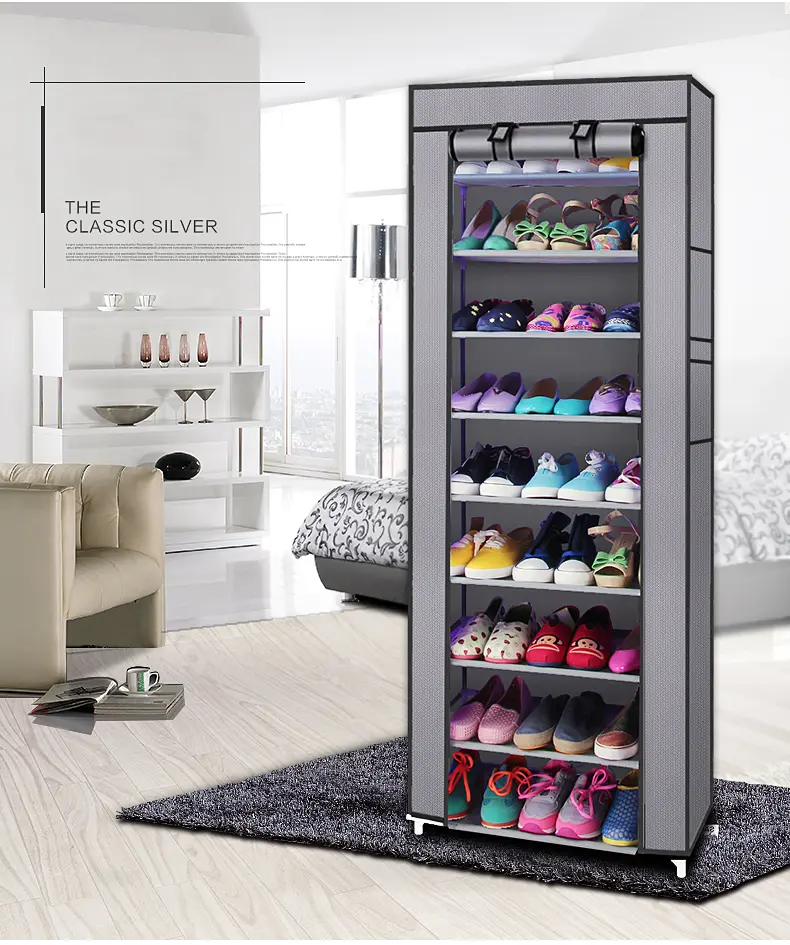 10 Tier Stackable Shoe Rack Storage Shelves - Stainless Steel Frame Holds 50 Pairs Of Shoes for Home Dorm Office