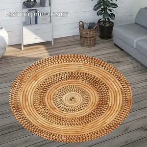 1 piece grass rope woven 2D flat pattern floor mat, Decorative Rugs, suitable for bedroom bedside decoration, living room home decor, balcony decoration, hotel setup, entrance, kitchen, and bathroom, usable year-round