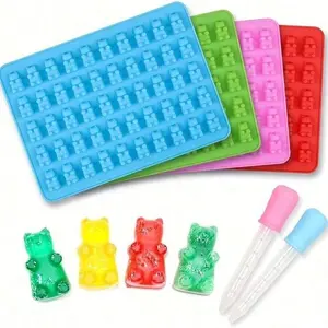 50 Creative Cartoon Bear Silicone Molds, Candy Gummy Chocolate Mold, Kitchen Baking Tools, Non-Stick Reusable Fondant Moulds