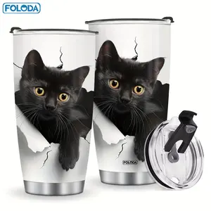 1pc FOLODA Funny Black Cat Coffee Mug - Cute Kitten Face Cup with Kitten Paw Print & Whiskers, 304 Oval Tea/Coffee Cup, Hand Wash Only - Perfect Gift for Cat Ladies, Men, Women,, Moms, Grandma (Birthday/Christmas