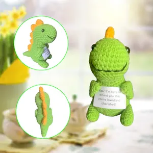 Halloween Gift Emotionalsupport Kiwi Dinosaur Hand-knitted Ornaments Soft Stuffed Animals Green Wool Living Statue Handmade Crochet Figure
