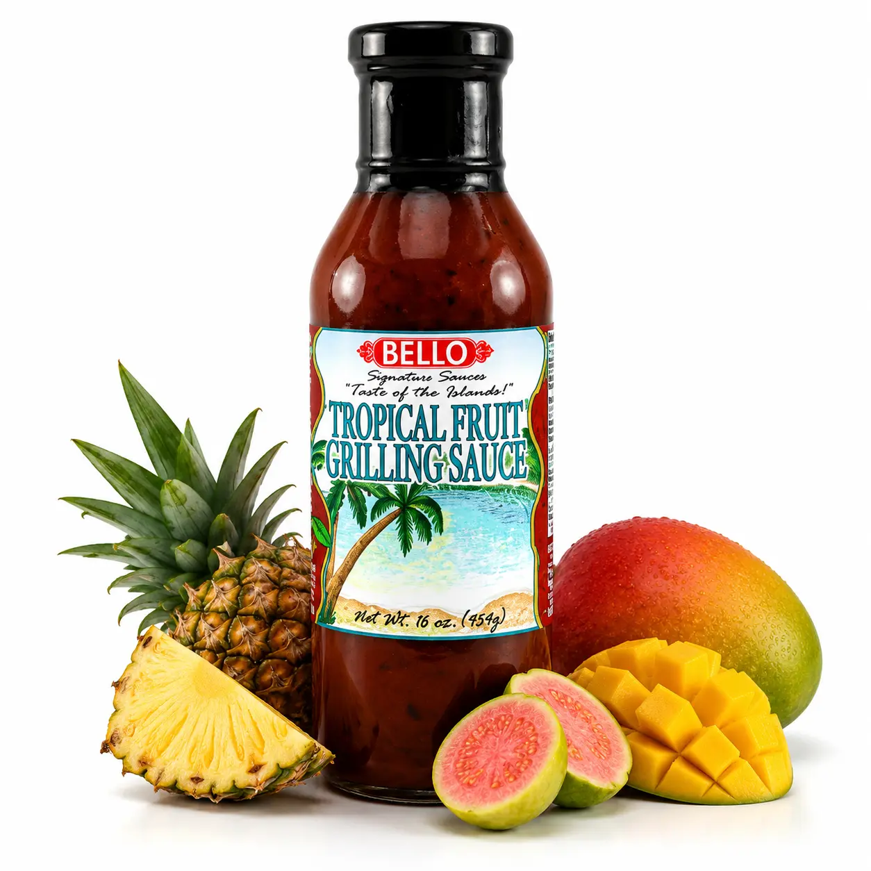 Bello Signature Tropical Fruit Grilling Sauce – Sweet & Fruity BBQ Sauce with Tropical Flavor Blend – Premium Marinade, Glaze & Dipping Sauce for Chicken, Ribs, Steak, Seafood, Burgers & Grilled Foods – Gourmet Barbecue Sauce