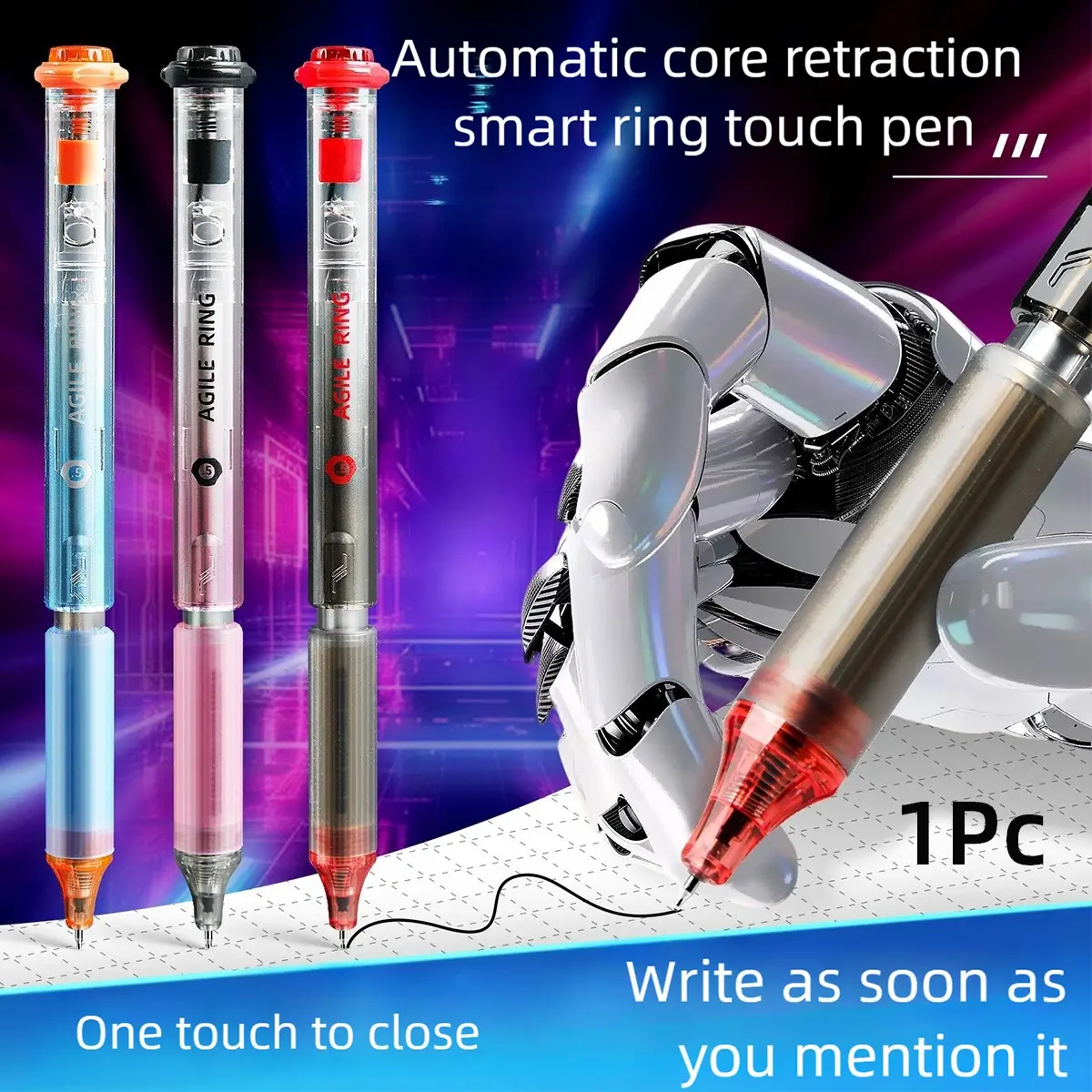 1Pc Gel Pen, One Touch to Retract, One Lift to Write! 360° Magic Ring Auto-Retract Gel Pen – Never Poke Your Hand Again,Silicone Soft Grip, Quick Dry Smooth Ink – School & Office Essential, Writing Tools
