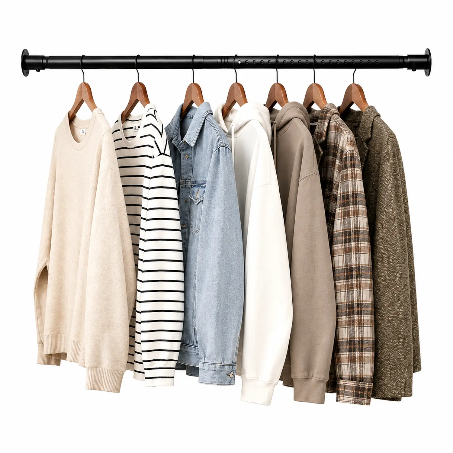 Heavy Duty Adjustable Closet Rod 17-27 Inch, Metal Clothes Hanging Rod for Closet and Wardrobe, Black Closet Pole for Hanging Clothes, Shower Curtain Rod, Window and Laundry Room Organizer