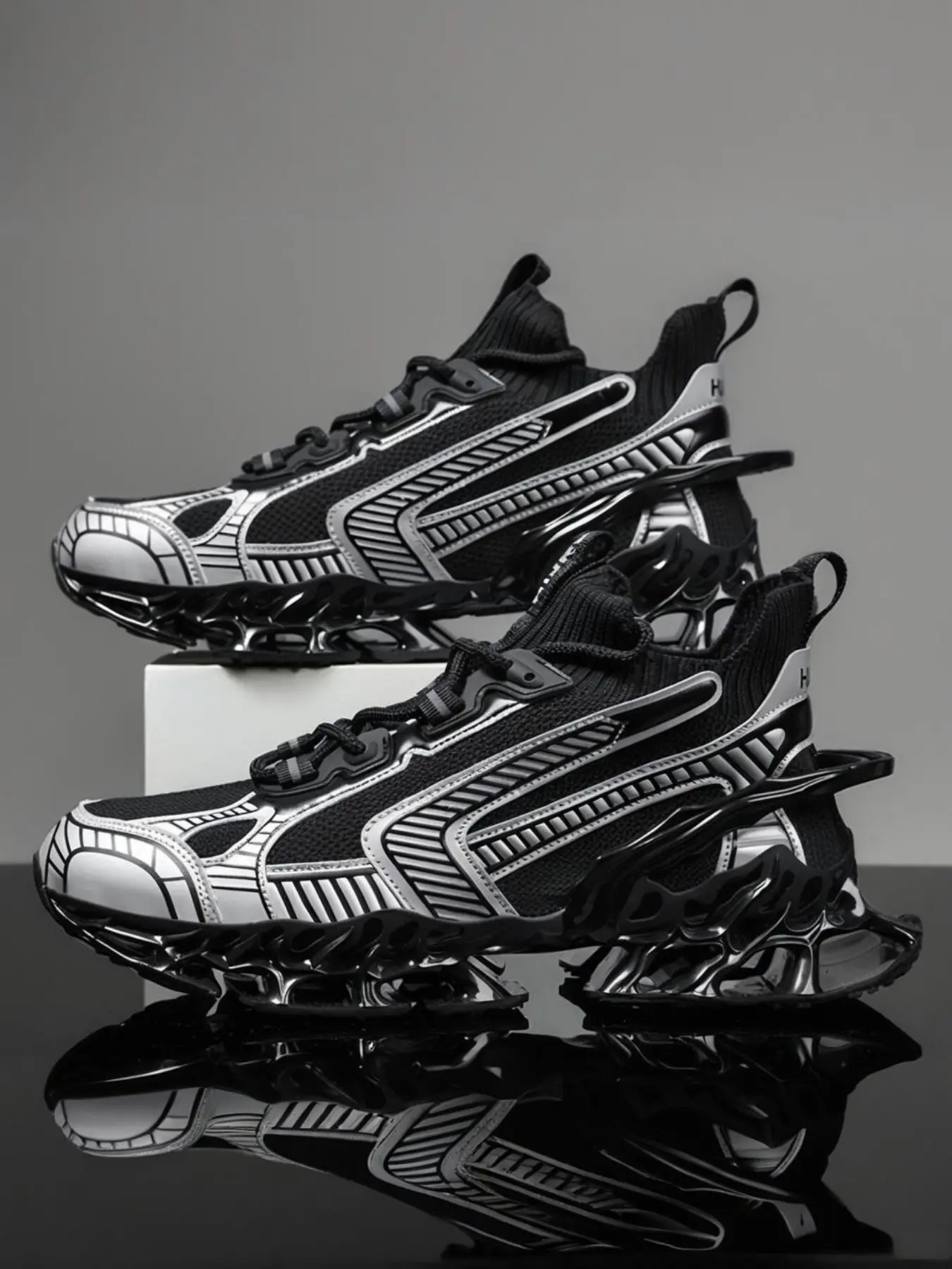 Future Mech Blade Dad Shoes, Men's Flyknit Breathable Sport Shoes, Thick Sole Shock Absorption, Streetwear Trendy Sneakers