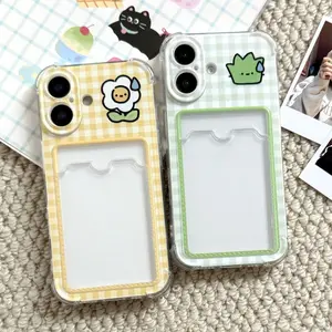 Simple cartoon flower transparent card holder phone case, compatible with iPhone 17/16/15/14/13/12/11/PLUS/PRO/PROMAX and Samsung S21/S22/S23/S24/S25/FE/ULTRA/A55/A56/A12/A14/A15/A16/A32/A33/A34 models. A perfect holiday gift for your partner or daughter.