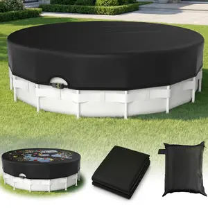 Upgraded 15FT Round Pool Cover – Heavy-Duty Lock, Waterproof, Windproof, UV & Dust Resistant, Solar Cover inflatable
