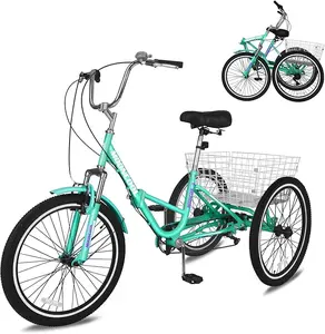 Mooncool Adult Folding Tricycles, 7 Speed Folding Adult Trikes, 20 24 26 Inch 3 Wheel Bikes with Low Step-Through, Foldable Tricycle for Adults, Women, Men, Seniors