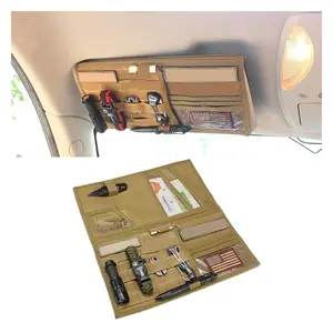 Molle Car Sun Visor Organizer  Large Panel Storage Pouch Holder Gear Truck Shelf 600d Sunshade Bag For Vehicle (khaki)