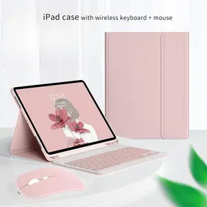 Tablet Case with Wireless Keyboard for iPad Air/Pro 11/13 Inch 2025 2024 M5/M4/M3/M2 Protective Folding Trifold Stand Cover Support Pencil Auto Wake/Sleep with Pencil Holder Fit iPad Air 7/6/5/4 Pink - Leather