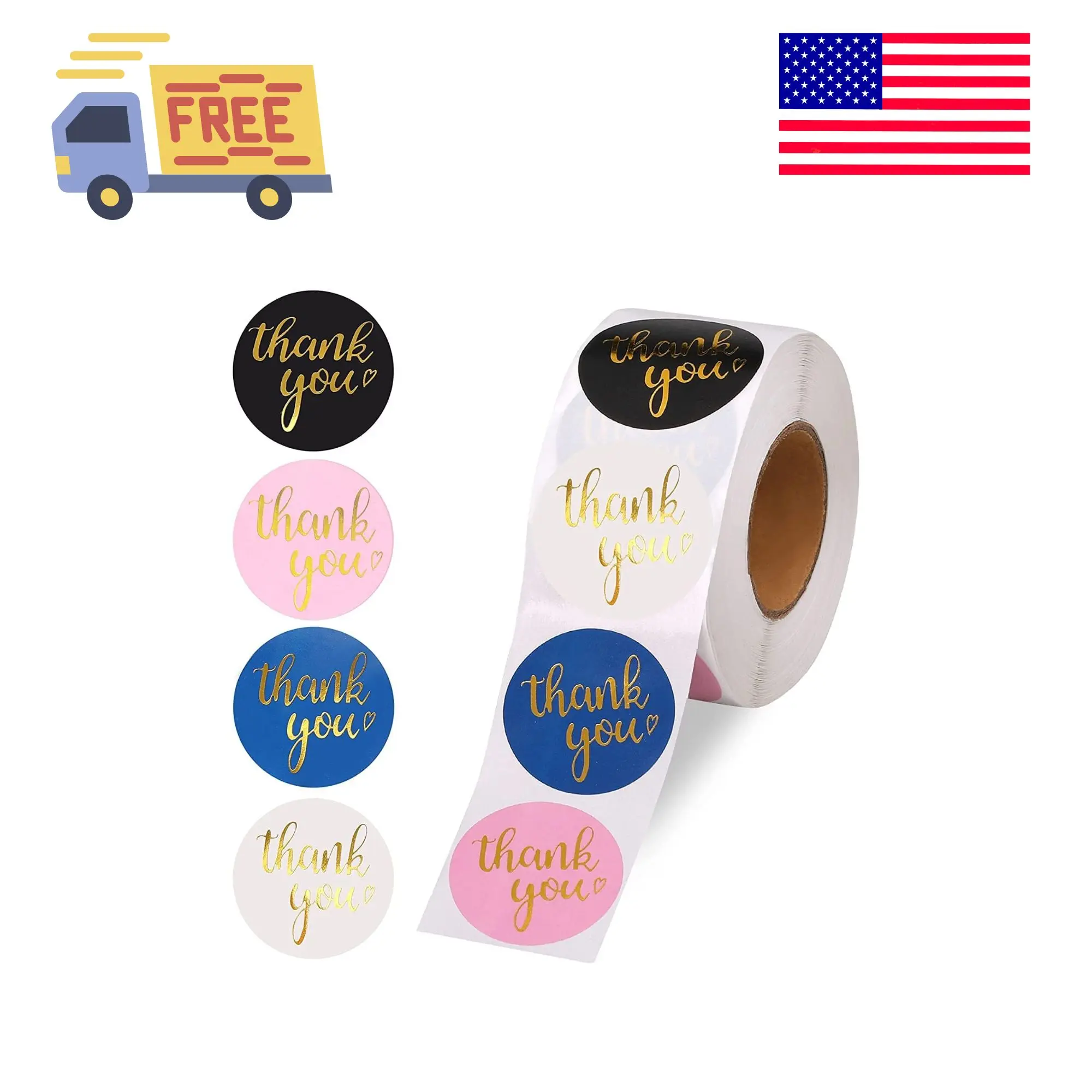 800Pcs 4-Color Thank You Round Stickers Roll 1.5" for Small Business, Birthdays, Weddings, Giveaways, Party