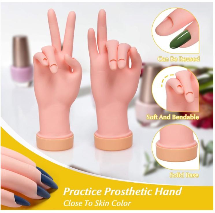 2 Pack Right Hands Practice Nail Tips Art Trainer Training Hand Tool Flexible Bendable Movable Fake Mannequin Manicure Tool