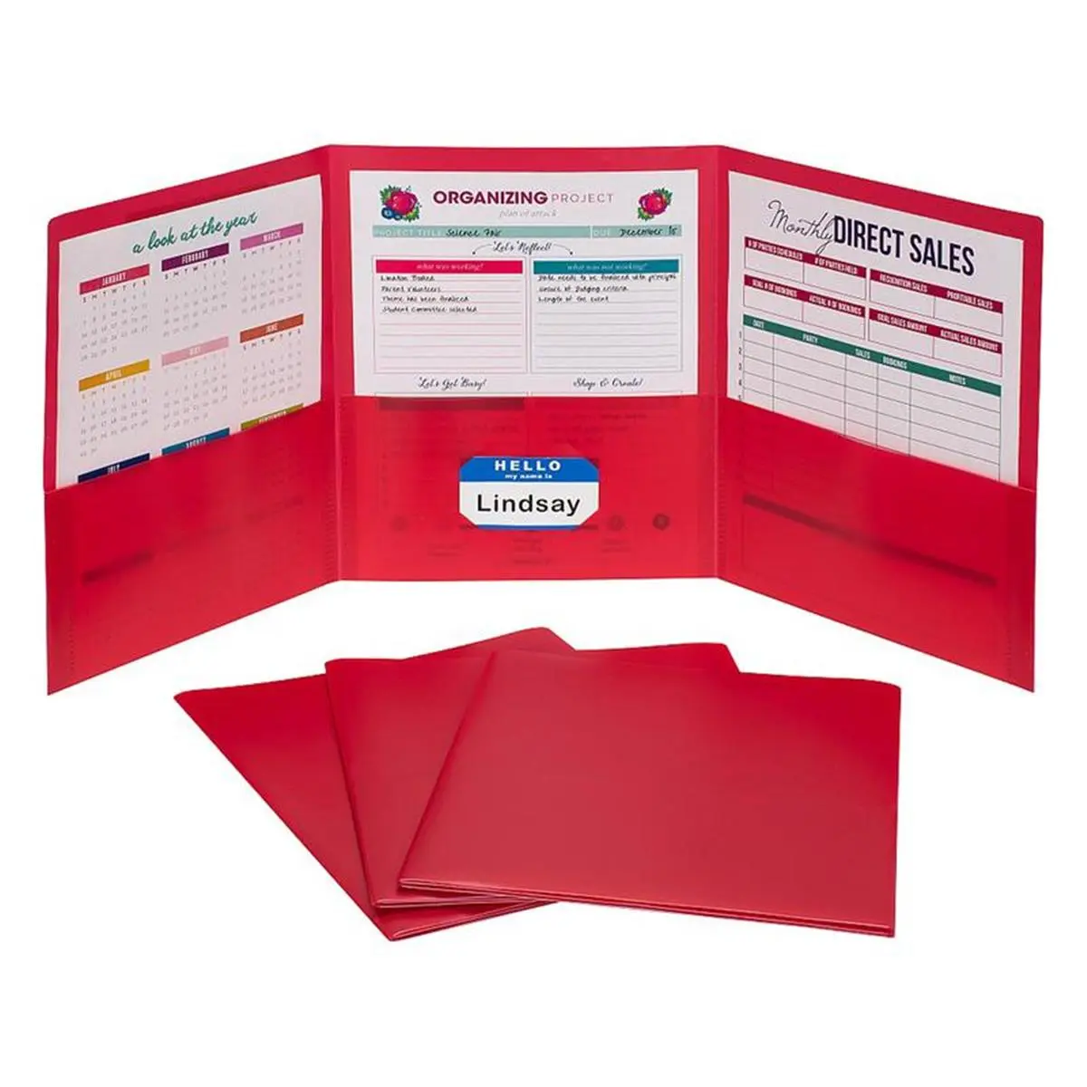 212 MAIN Red 3-Pocket Polypropylene Portfolio - Box of 24, Office Accessories, Portable Document Organizer, Files Organizer, Storage Solution