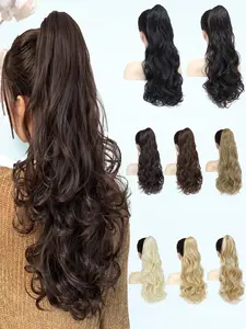 KAIRIYA 22 Inch Long Body Wave Ponytail Extension, Synthetic Resistant Wrap Around Body Wavy Drawstring Wavy Ponytail Clip in Hairpiece for Women Girls